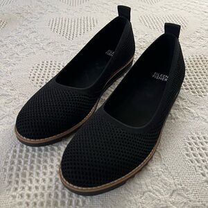 Eileen Fisher Etta Knit Slip-On Flats Size 8 Black Comfortable Modern Workwear
